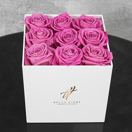 Розовые розы в белой коробке GlassBox Small